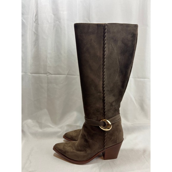 Universal Thread Shoes - Universal Thread Women Tall Faux Suede Boots Brown Gold Hardware Pointed Toe 8.5